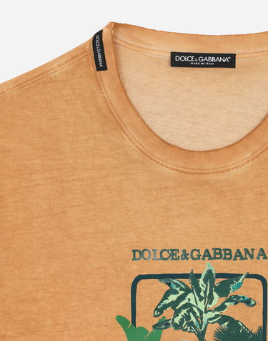 T-shirt Dolce & Gabbana Short-sleeved Cotton T-shirt With Banana Tree Print Beige | G8RN8TG7K1UM0650, 2