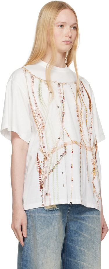 T-shirt Maison Margiela MM6 Maison Margiela Jersey T-Shirt with Beaded Graphic Hvid | S62GD0201 M20113, 1