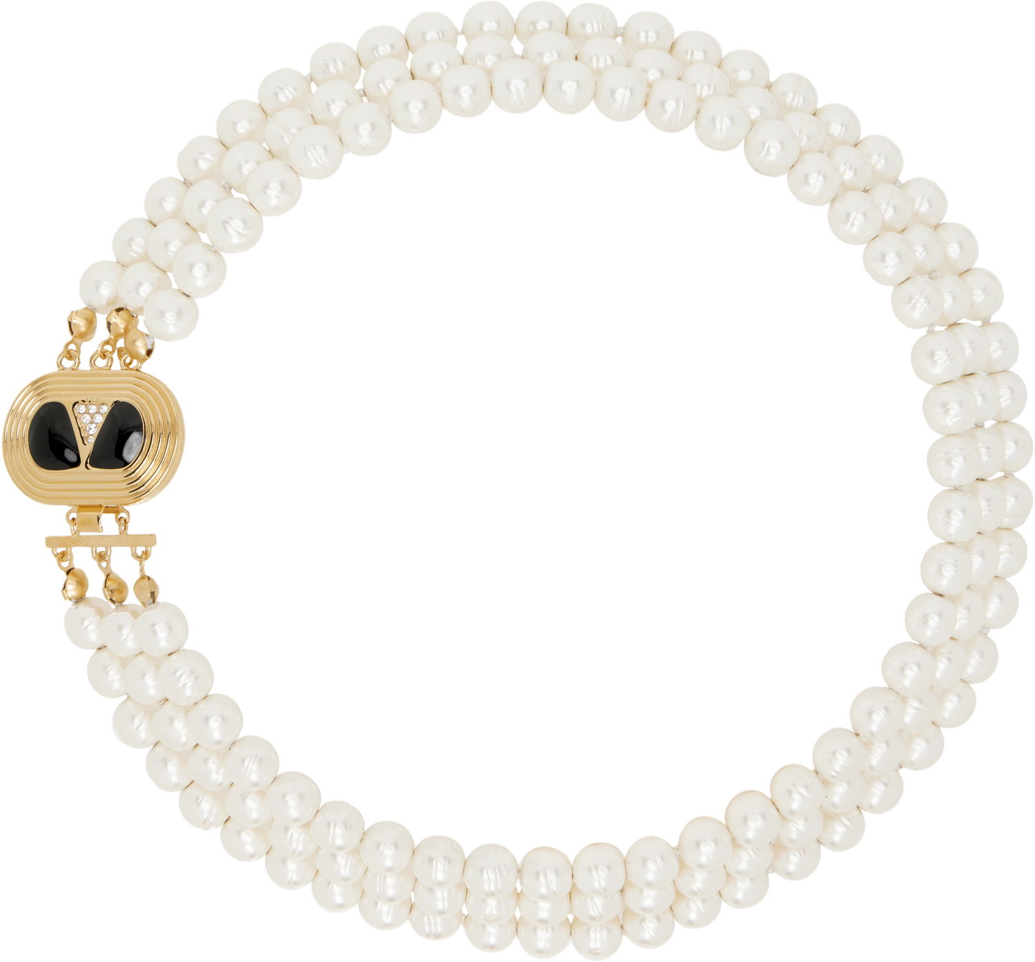 Halskæde Valentino Valentino Garavani Pearl Necklace with Gold & Black Enamel Oval Pendant Hvid | 6W0J0AC0NBS, 0