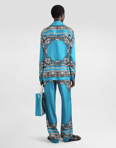 Skjorte Dolce & Gabbana Dolce & Gabbana Men's Silk Shirt with Bandana Print Turkis | G5IF1TGI927HT5IK, 2