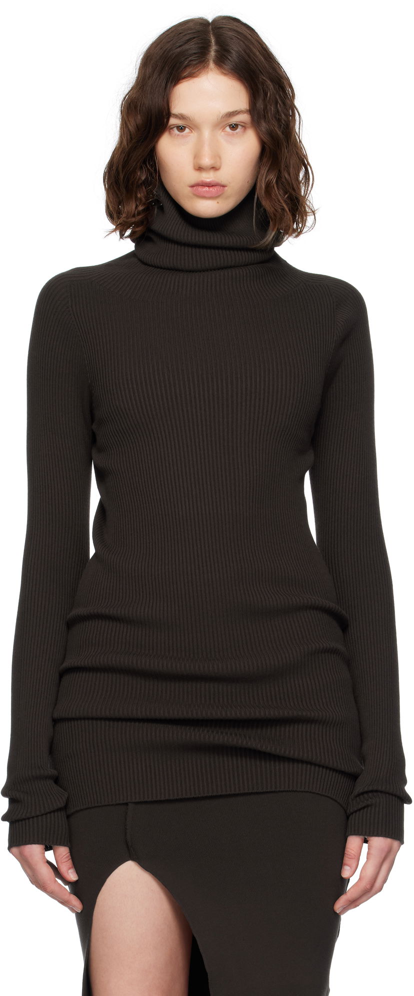 Sweater Rick Owens Rick Owens Ribbed Knit Turtleneck Top Brun | RP02E4614 RIBVI
