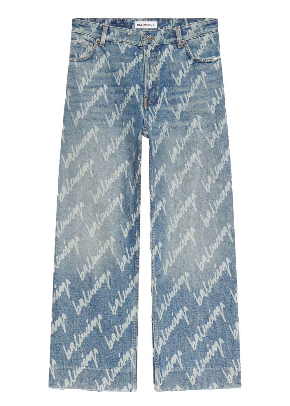 Jeans Balenciaga All Over Logo Cropped Denim Trousers Blå | 600235TJW904200, 0