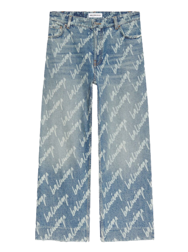 Jeans Balenciaga All Over Logo Cropped Denim Trousers Blå | 600235TJW904200