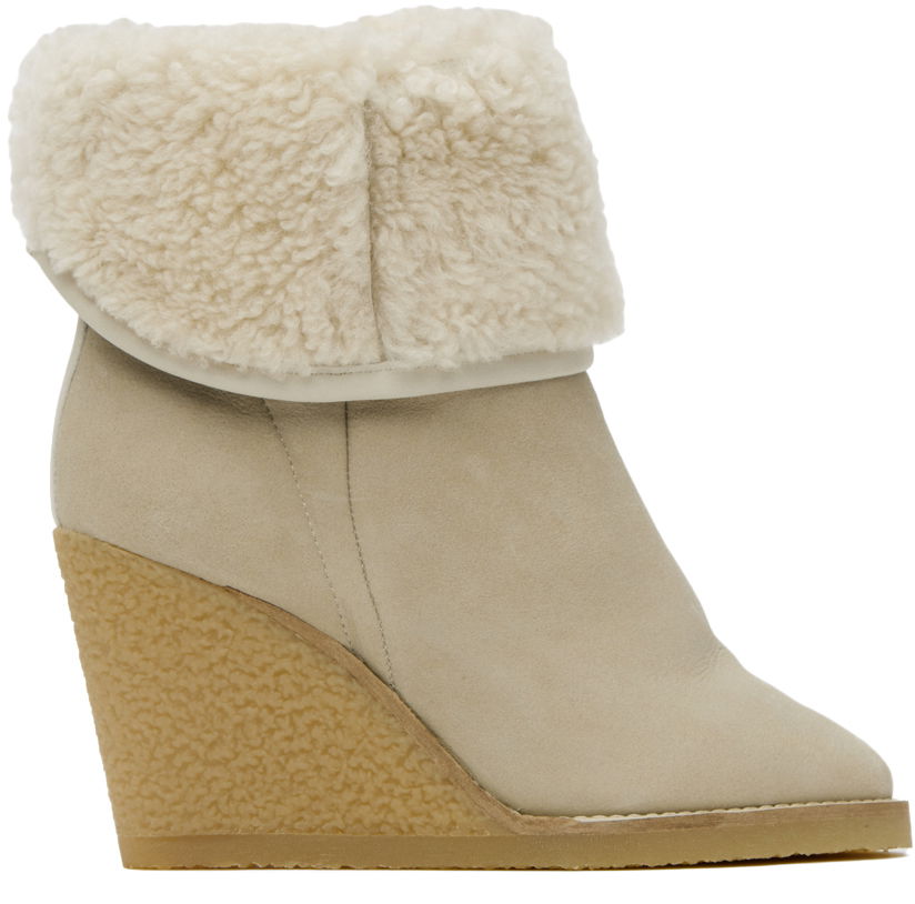 Tøj ISABEL MARANT Isabel Marant Totam Suede Wedge Boots with Shearling Cuff Beige | 22HBO0901-22H014S