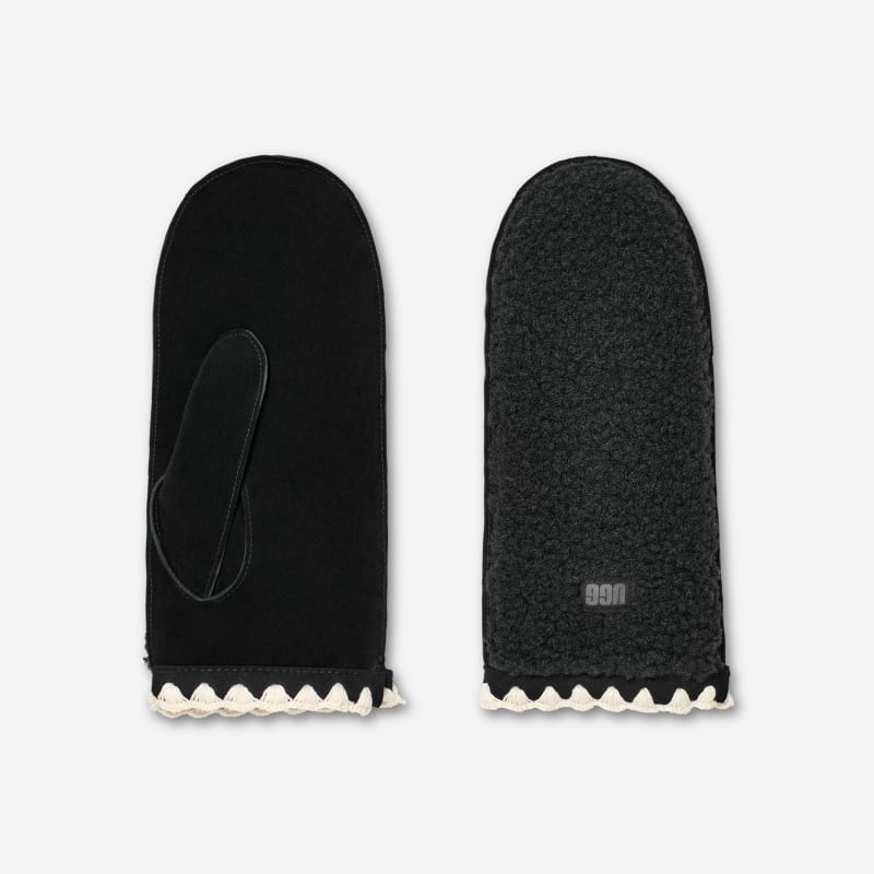 Handsker UGG Fluff Shell Trim Mittens L/XL Sort | 101031-BLK, 1