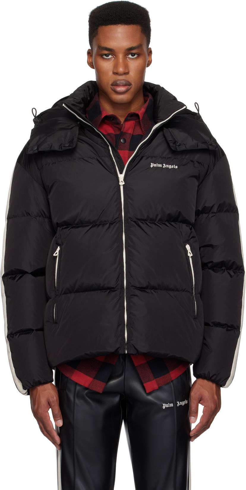 Puffer jakke Palm Angels Hooded Track Down Jacket Sort | PMED028C99FAB0011003