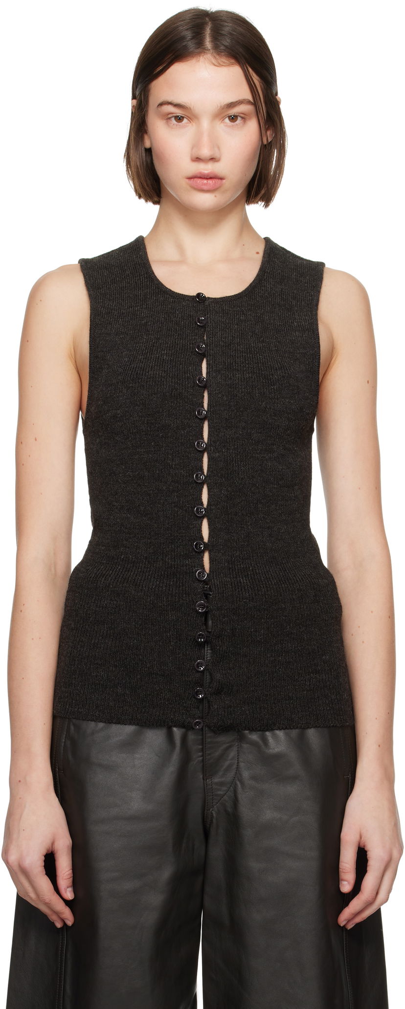 Tanktop LEMAIRE Fitted Button Cardigan Brun | TO1270 LK1028