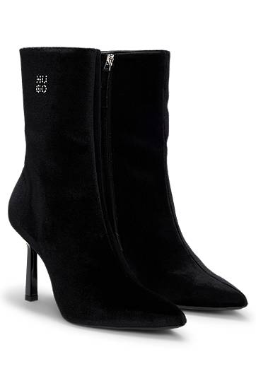 Frakker BOSS Velvet Ankle Boots with Stacked Logo Sort | 50529809, 0