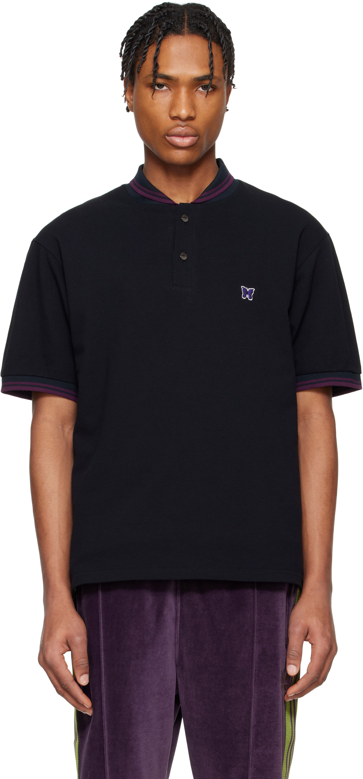 Polo skjorte Needles Needles Shawl Collar Polo Sort | QV354, 0