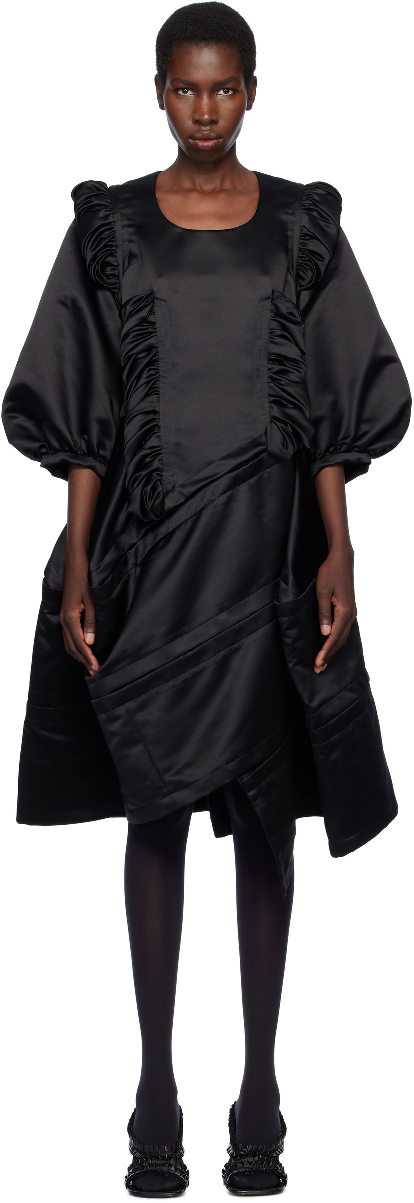 Kjole Comme des Garçons Comme des Garçons Satin Midi Dress Sort | RO-O006-S25