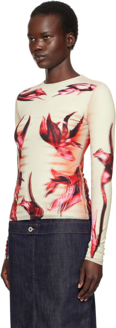 T-shirt Jean Paul Gaultier Jean Paul Gaultier 'The Flower Body Morphing Marinière' Long Sleeve T-Shirt Beige | 25/33-F-TO264-T581-422030, 3