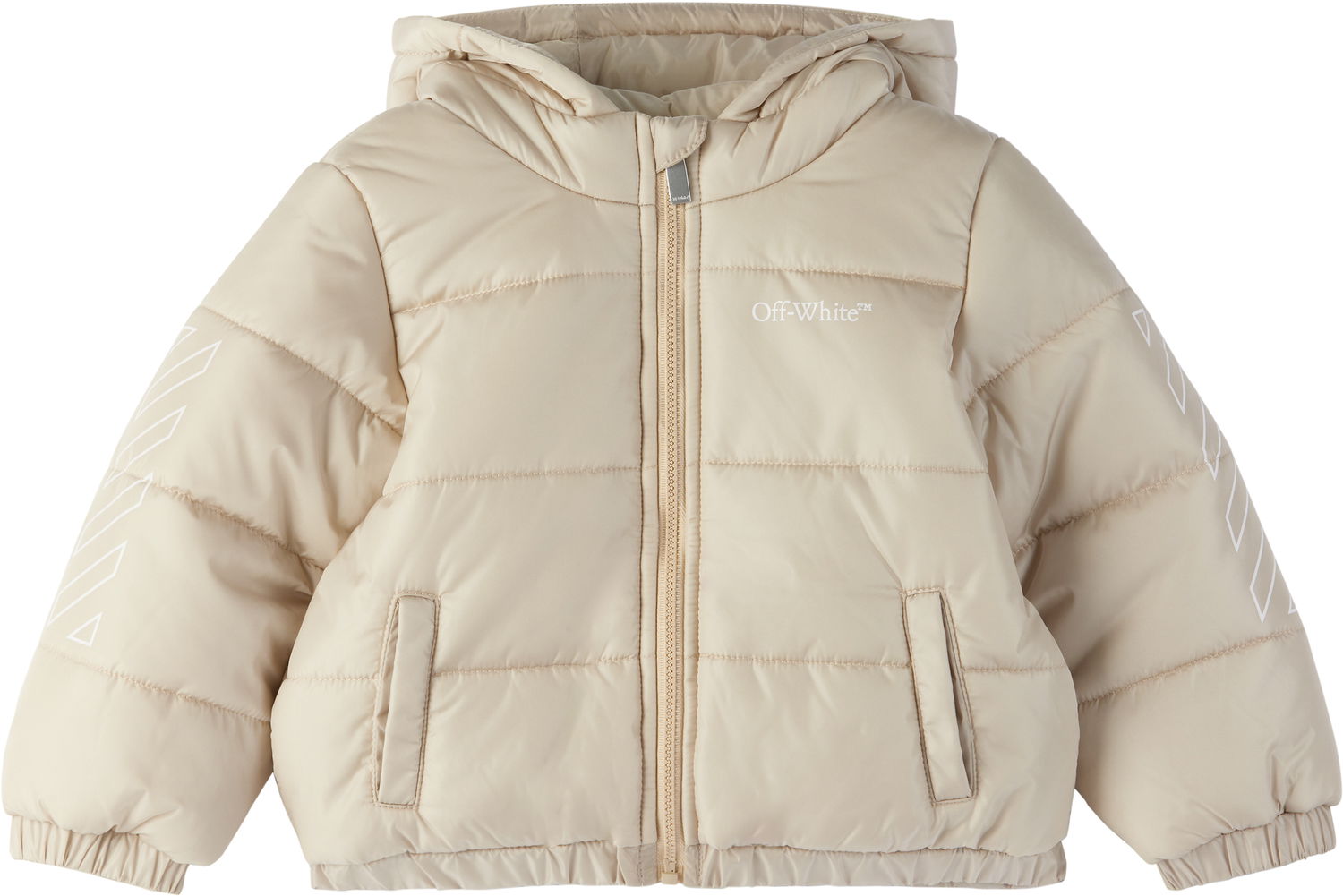 Puffer jakke Off-White Off-White Bookish Diag Short Puffer Jacket Beige | OB7X001F24FAB0011701, 0