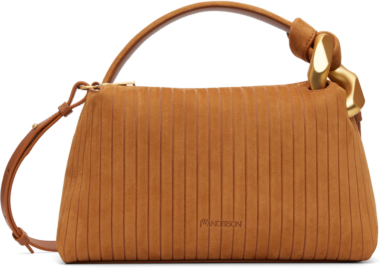 Skuldertaske JW Anderson The JWA Corner Pleated Suede Shoulder Bag with Sculptural Chain Handle Brun | HB0755-LA0375, 0