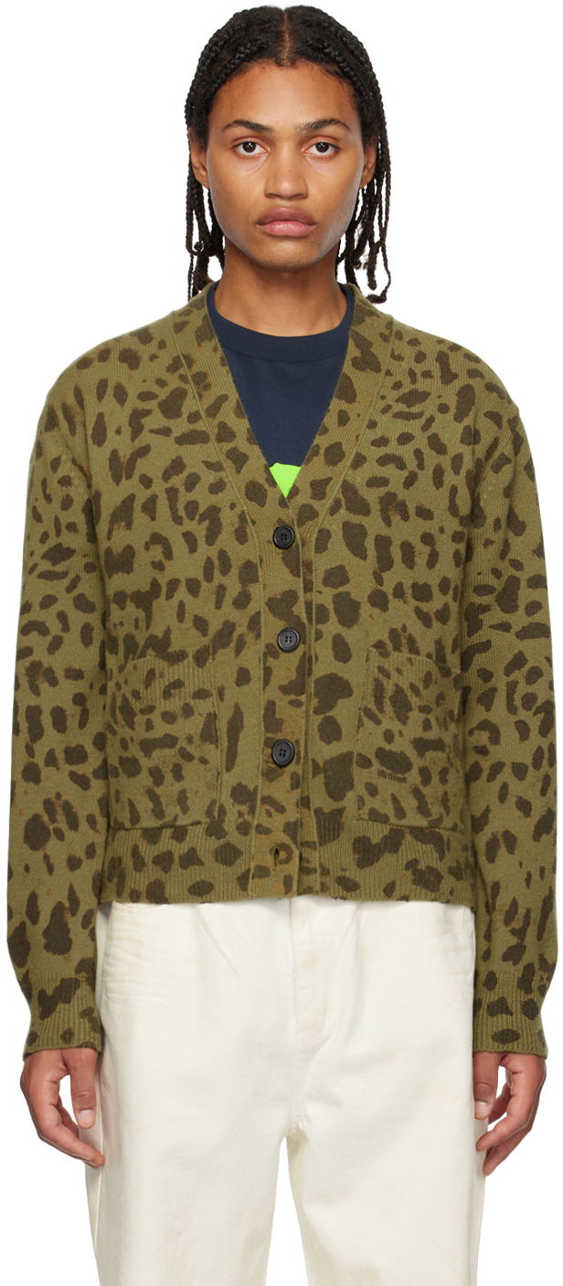 Sweater We11done We11done Leopard Print Cardigan Grøn | WD-KC3-23-622-U-KK