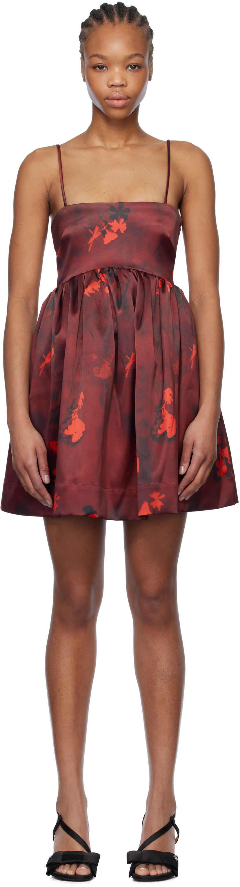 Kjole GANNI GANNI Floral Print Satin Strap Mini Dress Rød | W0000