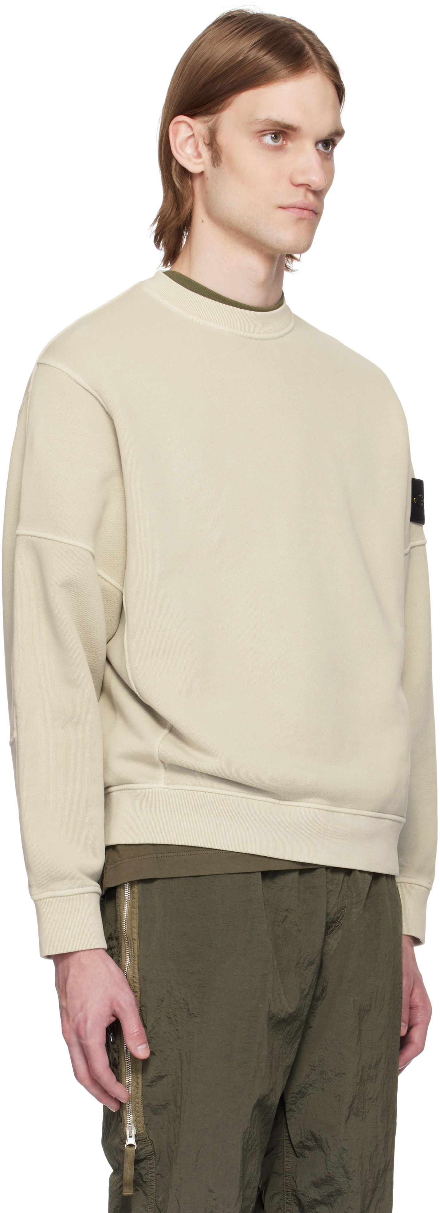 Sweater Stone Island Stone Island Diagonal Fleece Old Effect Sweatshirt Beige | K1S15 6100032 S0045, 1