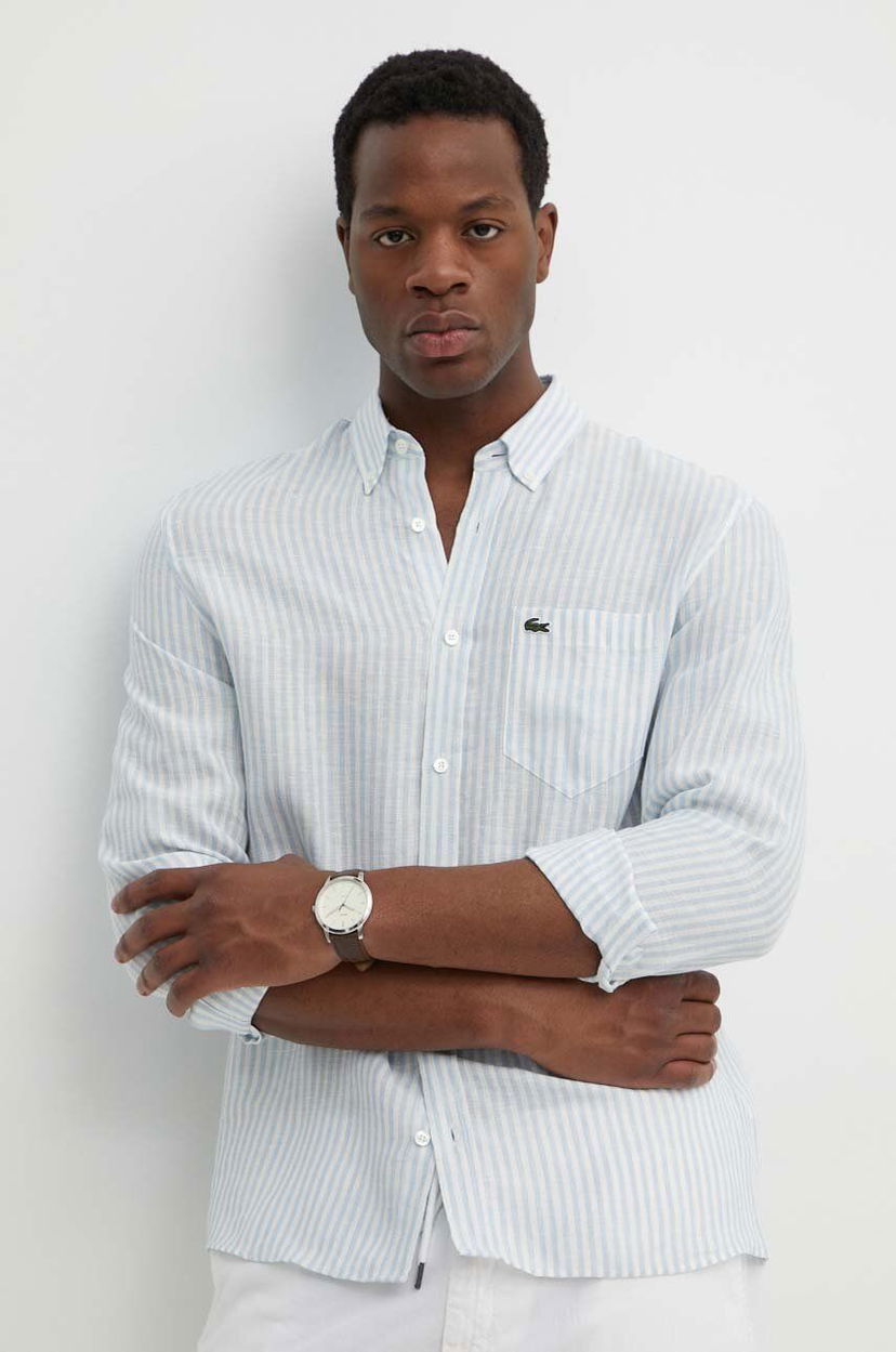Skjorte Lacoste Lacoste Linen Regular Fit Button-Down Shirt Blå | CH6985