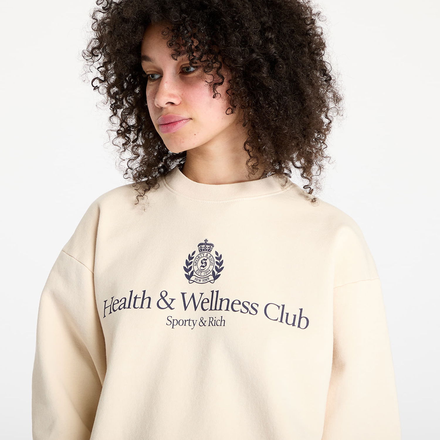 Sweater Sporty & Rich Sporty & Rich H&W Crest Crewneck Sweatshirt Beige | ST071606241CR01, 1