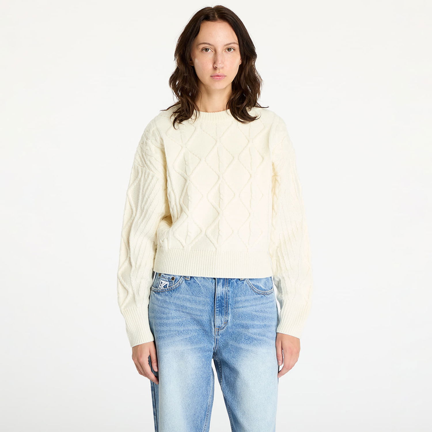 Sweater Wrangler Cable Knit Sweater Worn White Hvid | 112356472, 0