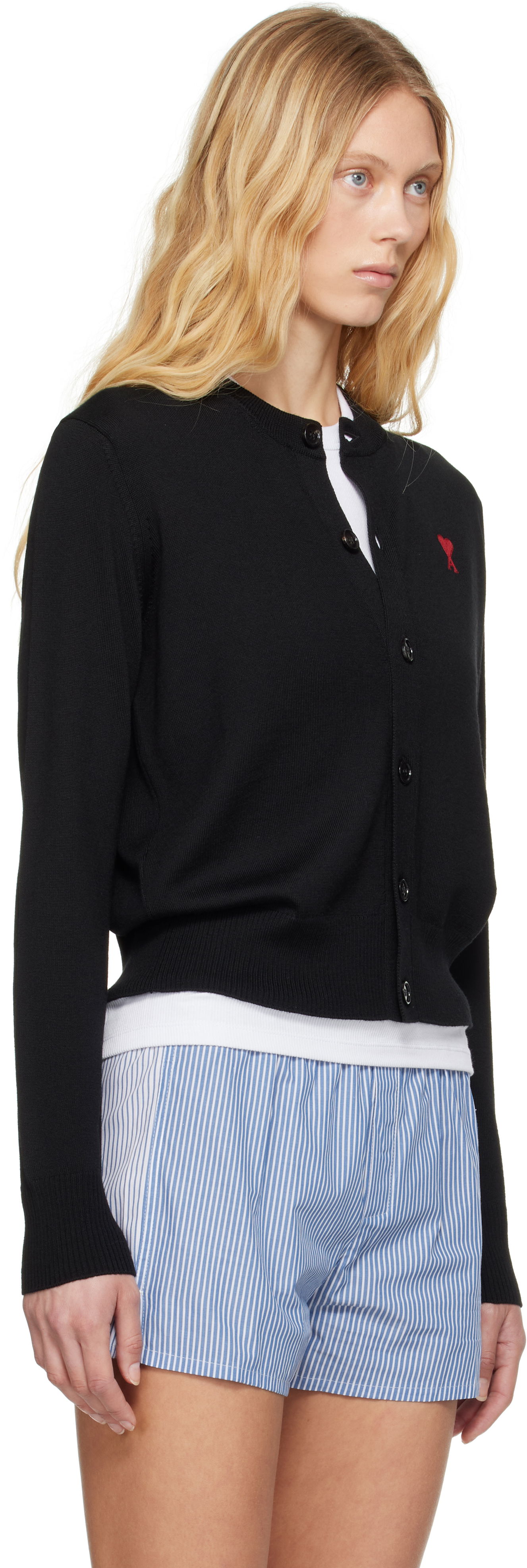 Sweater AMI AMI Paris Wool Ami de Coeur Cardigan Sort | FKC211.KN0025, 1