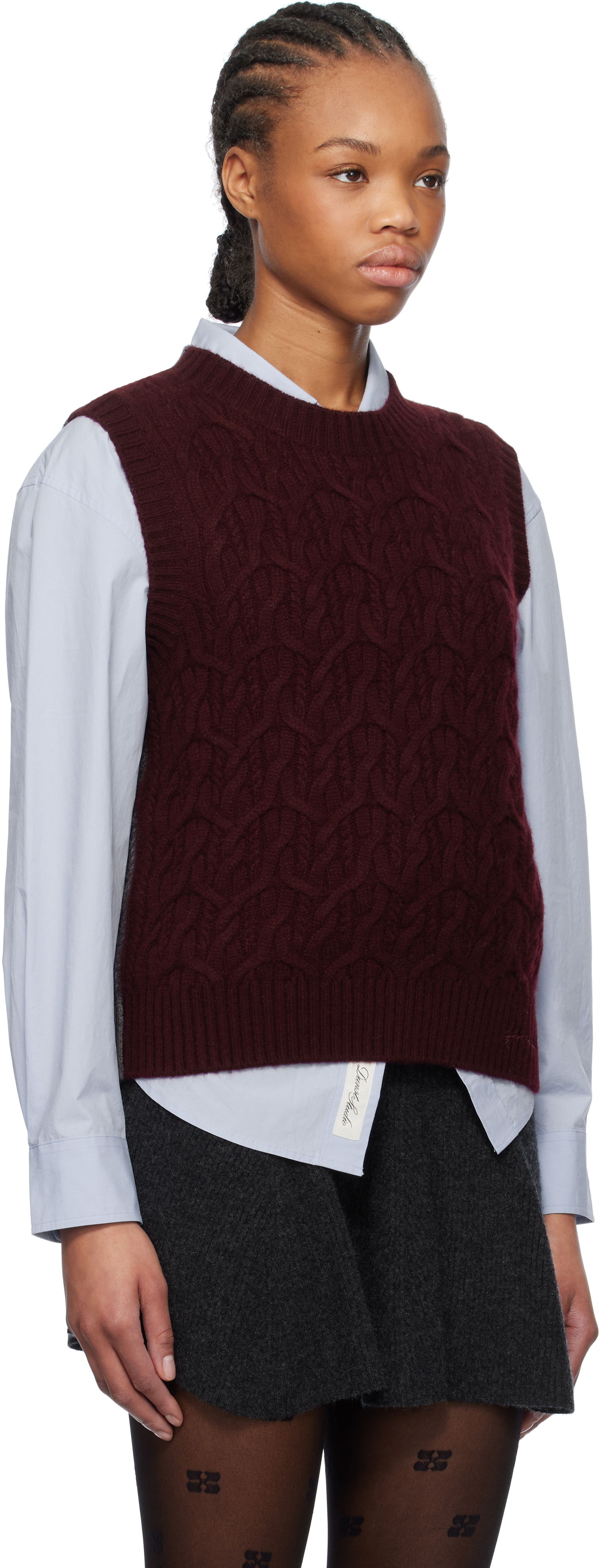 Sweater GANNI GANNI Wool Cashmere Cable Knit Vest Bourgogne | K2350, 1