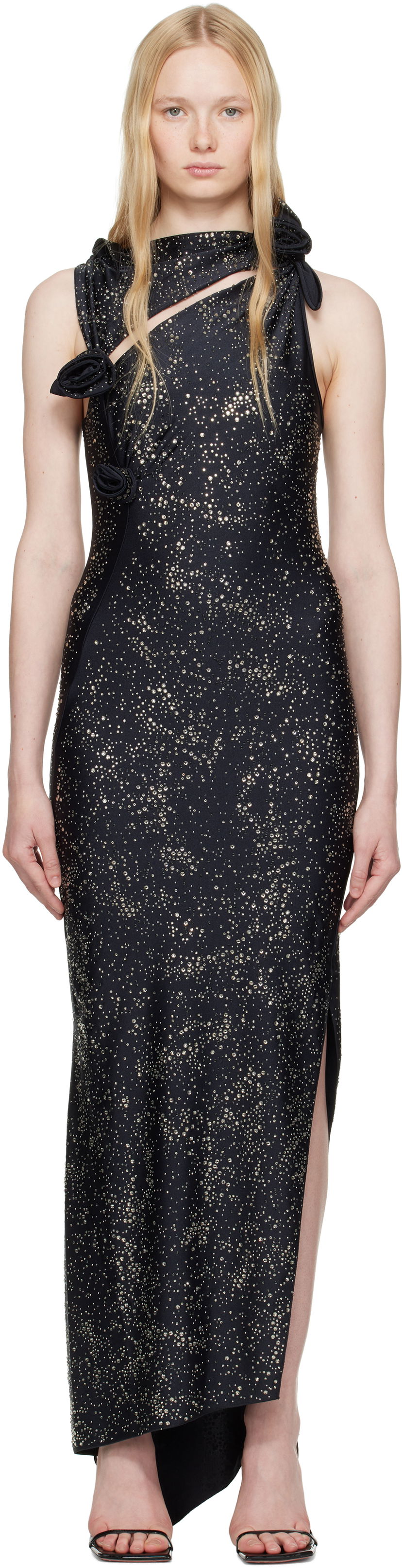 Kjole Coperni Coperni Crystal-Embellished Asymmetric Flower Maxi Dress Sort | COPR44CRF5001