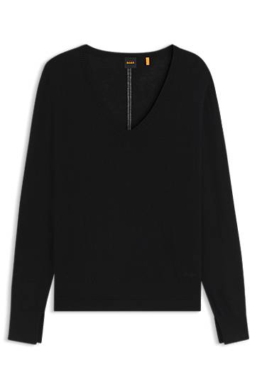 Sweater BOSS V-Neck Sweater with Openwork Detail Sort | 50543956