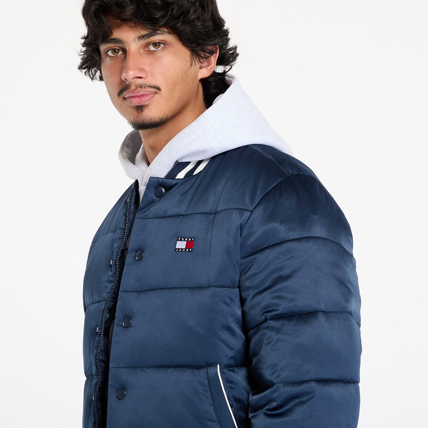 Puffer jakke Tommy Hilfiger Satin Puffer Jacket Blue Mørkeblå | DM0DM20468 C1G, 1