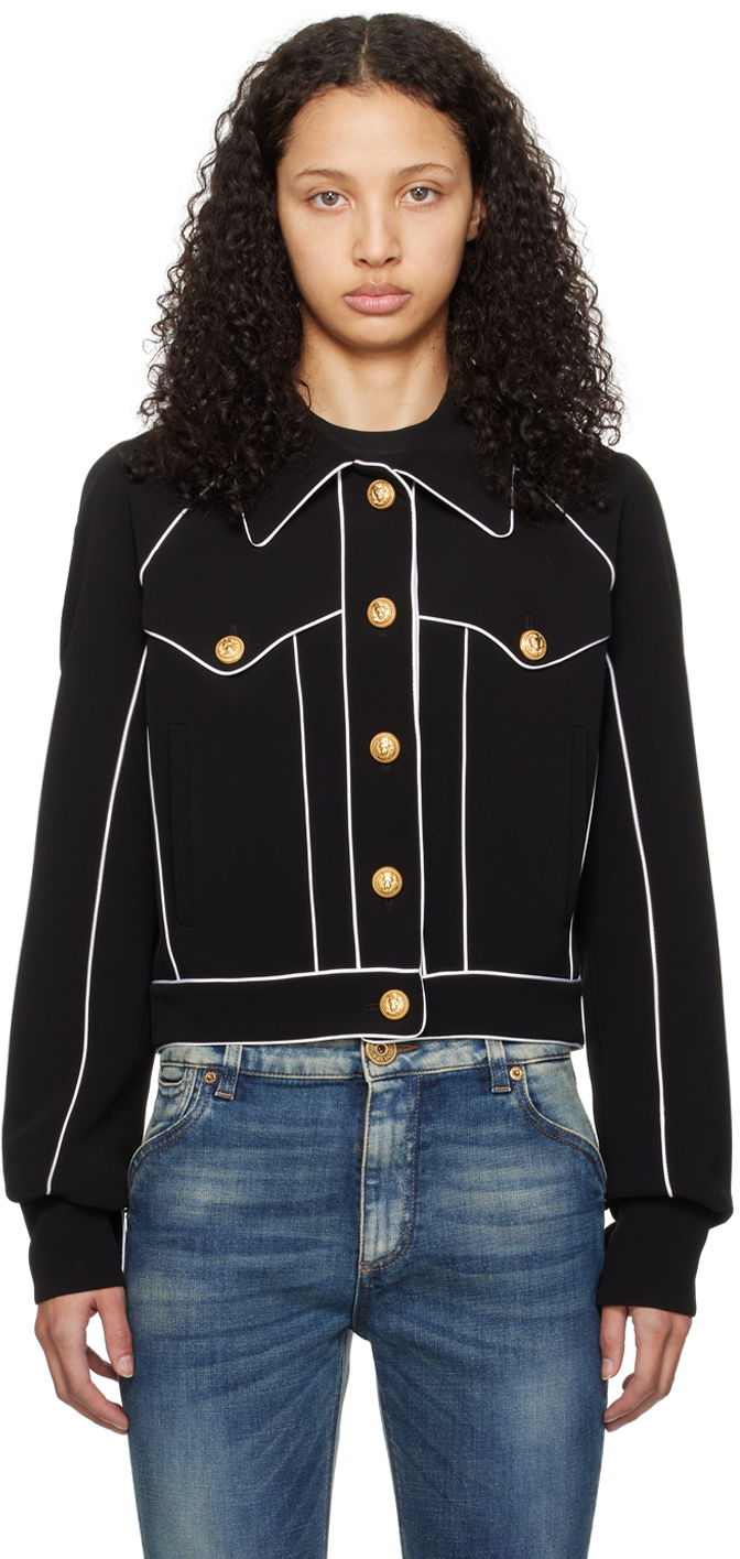 Jakke Balmain Piping Jacket Sort | CF1TC120VB00