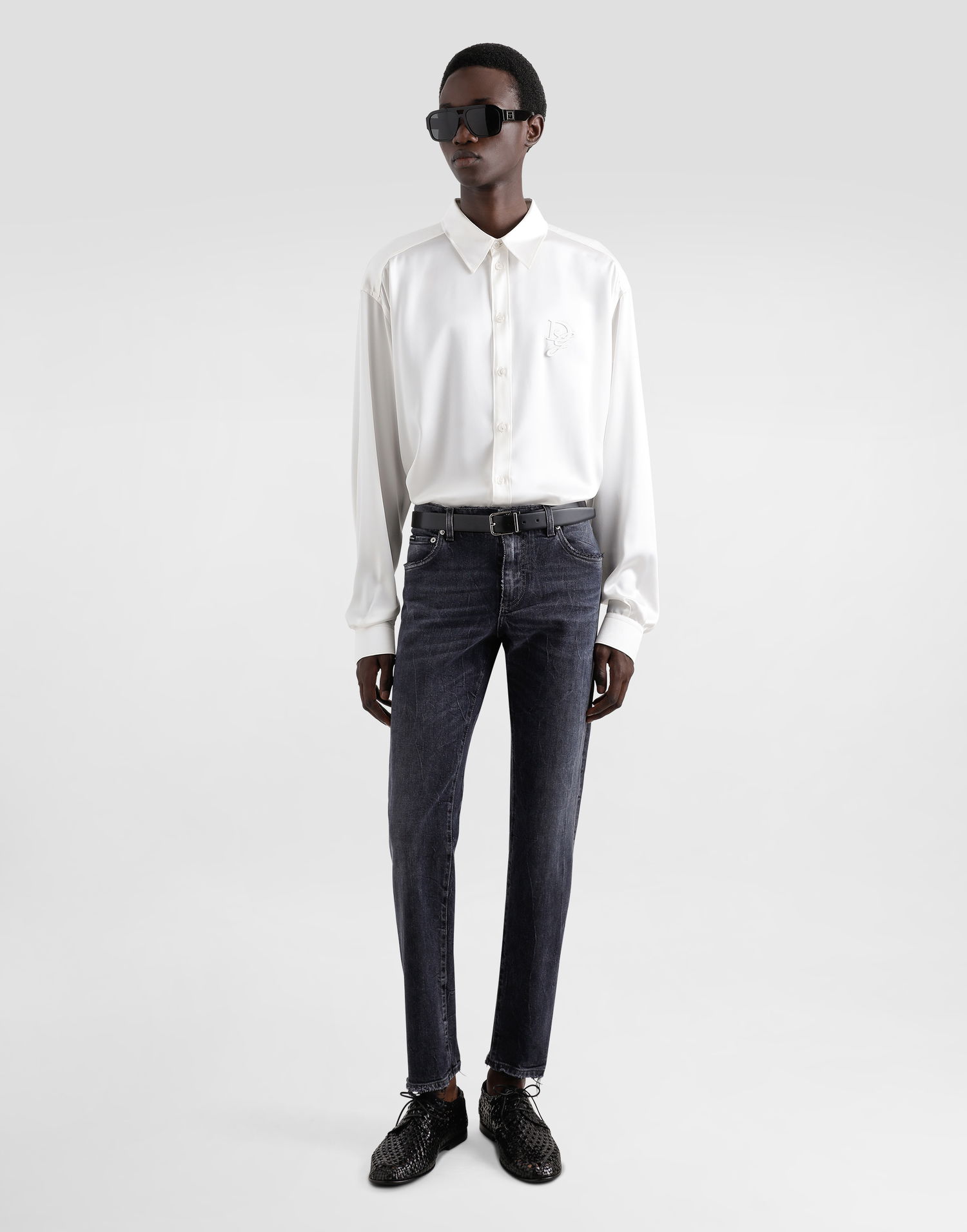 Skjorte Dolce & Gabbana Dolce & Gabbana Silk Shirt With Logo Embroidery Hvid | G5IT7ZFU1AUW0800, 1