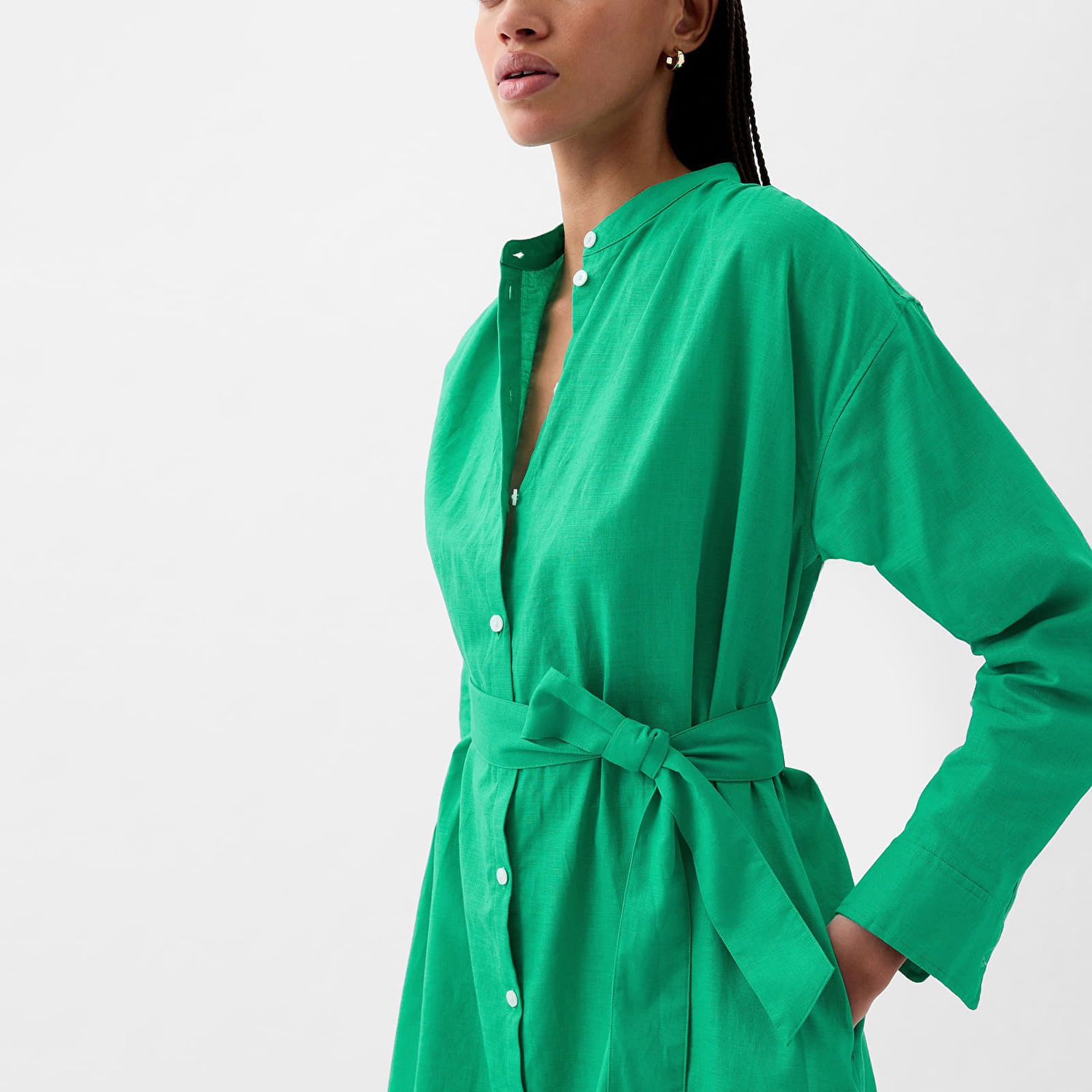Kjole GAP Dresses Longsleeve Linen Maxi Dress Simply Green Grøn | 857614-03, 1