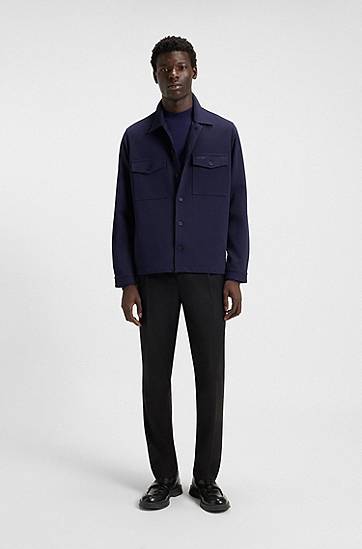 Skjorte BOSS Oversized-fit overshirt in cotton-blend twill Mørkeblå | 50549764, 1