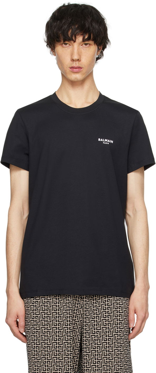 T-shirt Balmain Flocked T-Shirt Sort | CH1EF000BB04, 0