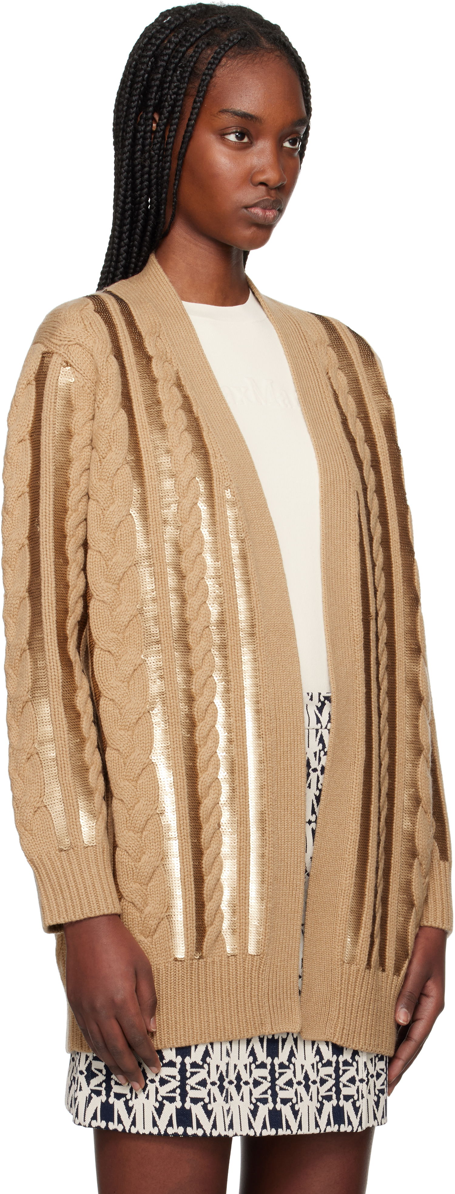 Sweater Max Mara Max Mara Cable Knit Sequin Cardigan Brun | 2511341011675, 1