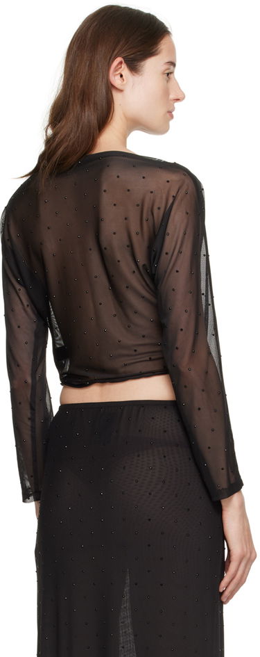Crop top Anna Sui Anna Sui Rhinestone Mesh Long Sleeve Top Sort | 1024F22, 2
