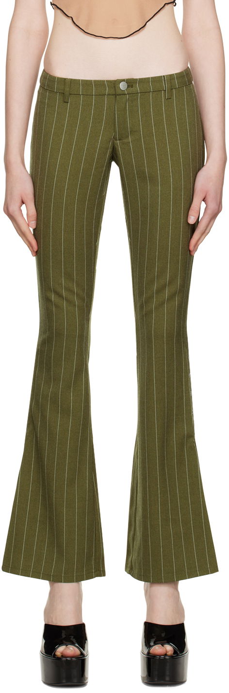 Bukser Miaou Miaou Thea Pinstripe Flare Trousers Grøn | 1029SWBOVP