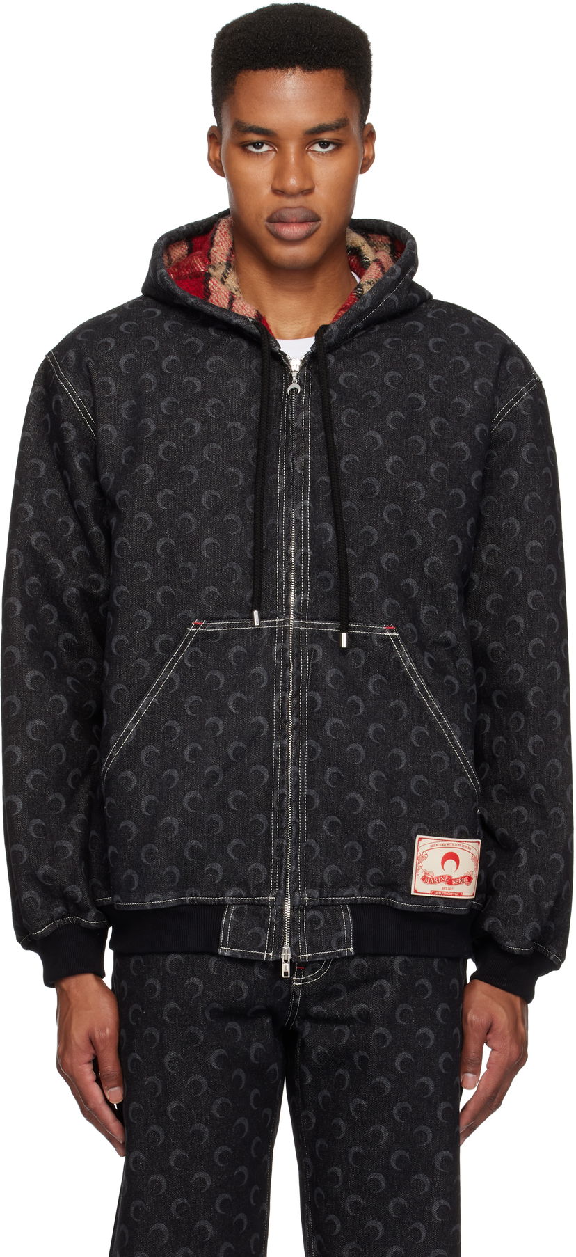 Sweatshirt Marine Serre Padded Denim Jacket With Hood Sort | MJA071A RDEN0001
