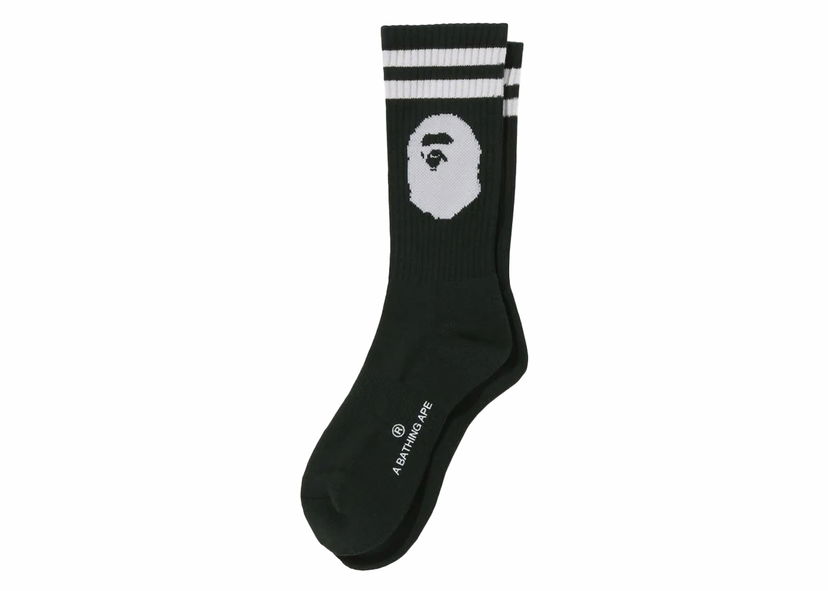 Sokker BAPE BAPE Ape Head Line Socks Olivedrab Sort | 1J80-184-004