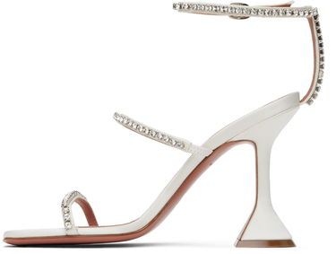 Sneakers og sko Amina Muaddi Gilda Crystal-Embellished Satin Heeled Sandals Hvid | GILDA SANDAL SATIN, 2