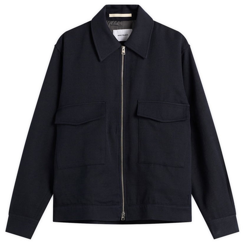 Jakke NORSE PROJECTS Aksel Cavalry Cotton Wool Windstopper Full-Zip Jacket with Flap Pockets Mørkeblå | N55-0641-7004