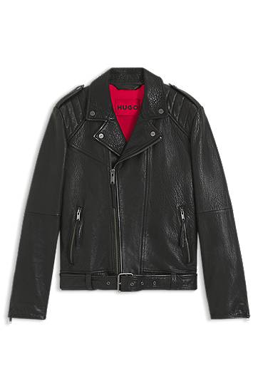 Jakke BOSS Regular-fit biker jacket in buffalo leather Sort | 50542108, 0