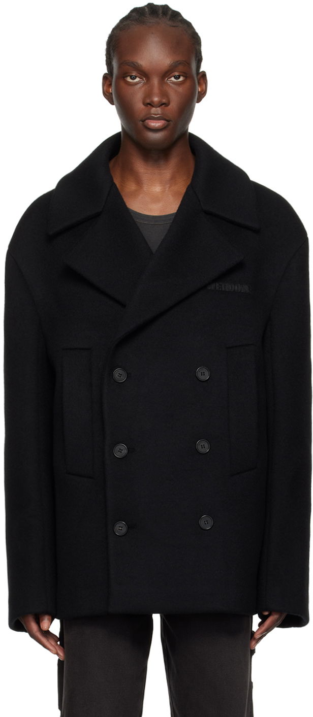 Frakker We11done Double-Breasted Wool Peacoat Sort | WD-CT2-24-045-M-BK