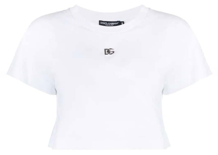 Crop top Dolce & Gabbana Cropped Logo Plaque T-shirt White Hvid | F8S21ZG7EOW