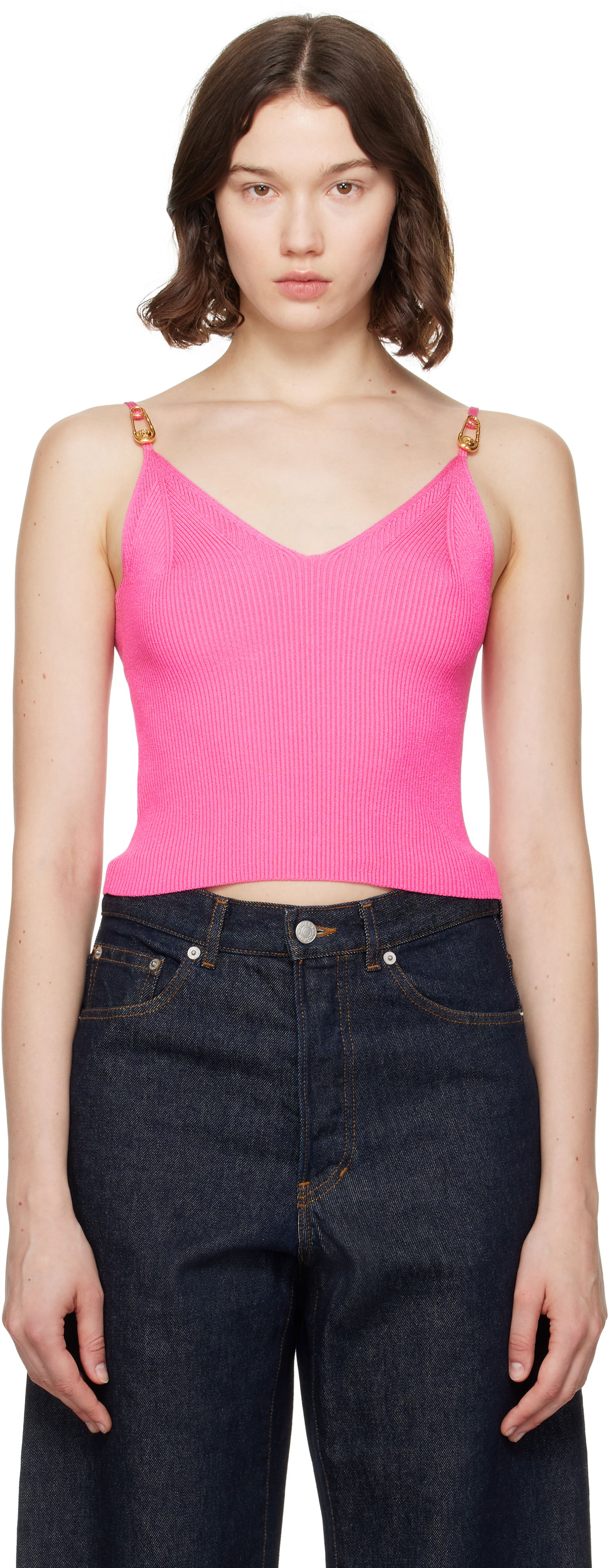 Tanktop Versace Versace Safety Pin Knit Crop Camisole Lyserød | 1017770_1A12699, 0