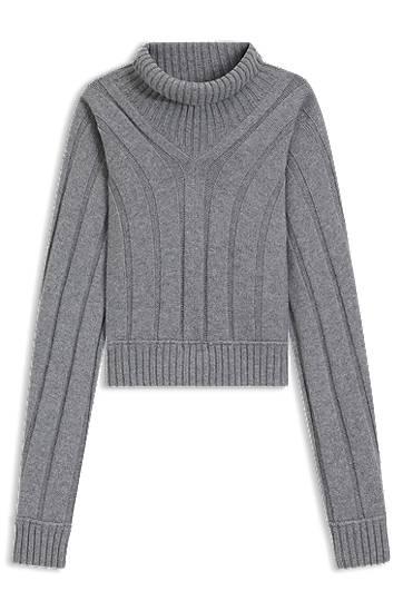 Sweater BOSS Virgin Wool and Cashmere Rollneck Cropped Sweater Grå | 50547893