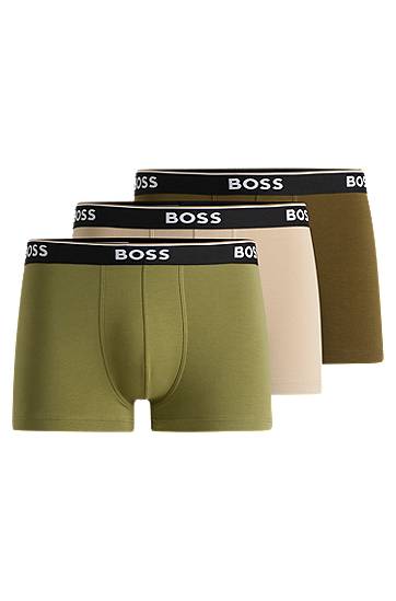 Boksere BOSS BOSS Stretch-Cotton Trunks with Logo Waistbands, Three-Pack Grøn | 50531684