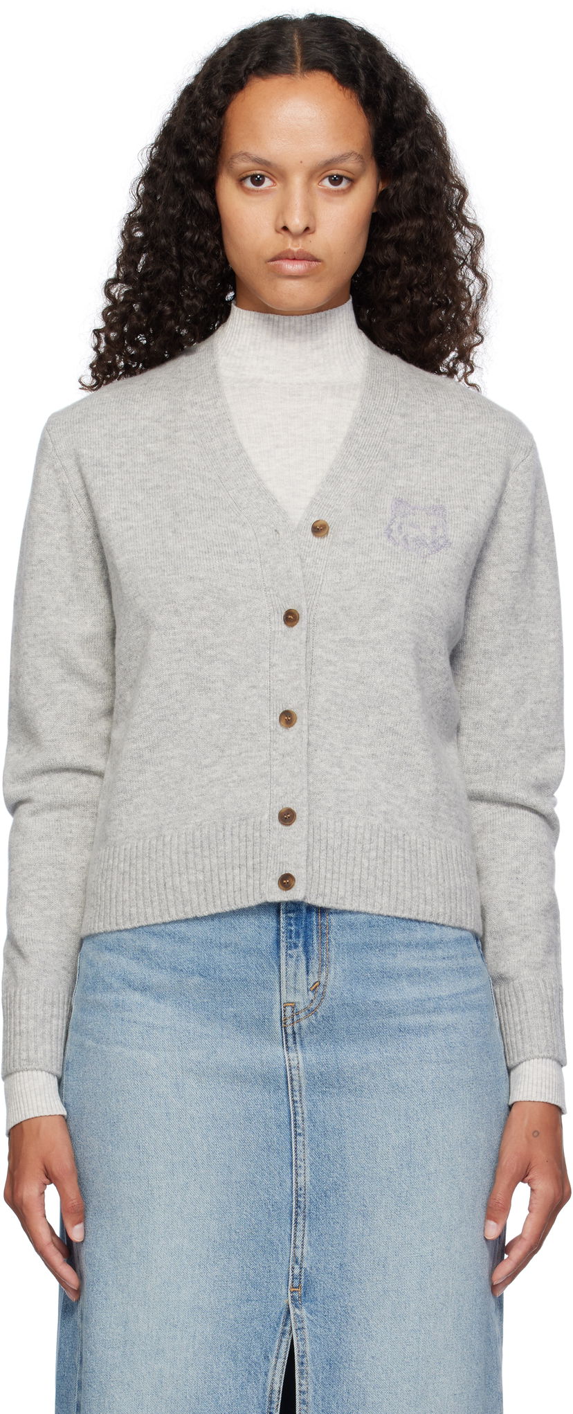Sweater MAISON KITSUNÉ Embroidered Cropped Cardigan Grå | NW00510KT1112