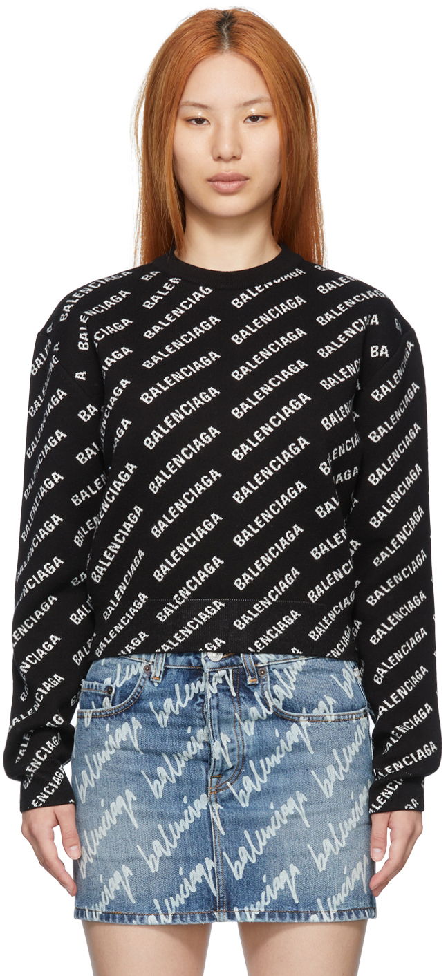 Sweater Balenciaga Mini Allover Sweater Sort | 694255 T3233, 0