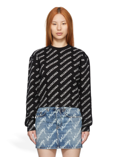 Sweater Balenciaga Mini Allover Sweater Sort | 694255 T3233