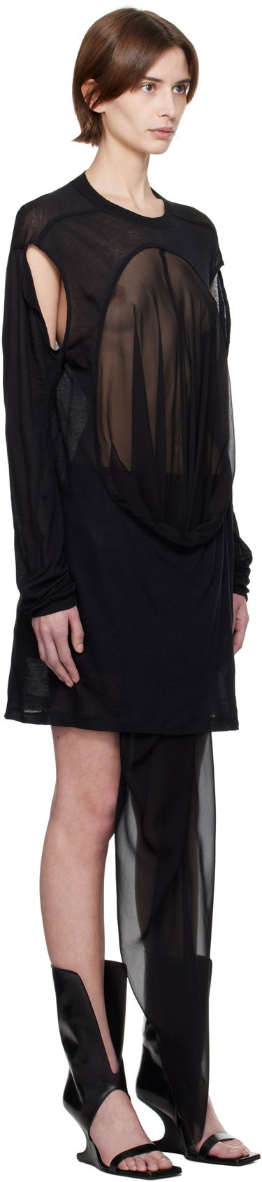 Kjole Rick Owens Rick Owens Draped Long Sleeve T-Shirt Beige | RP01E7205 UCS, 4